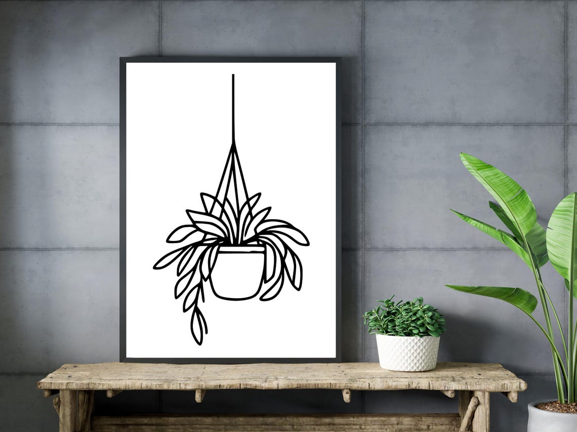 Hanging Houseplant in Pot Single Line Art Botanical Wall Art - Image 3