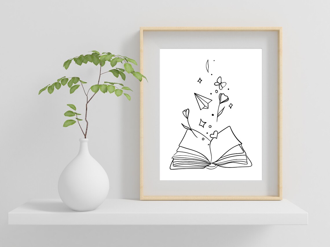 Open Book Magical Story One Line Art Book Lover Gift Wall Art - Image 2