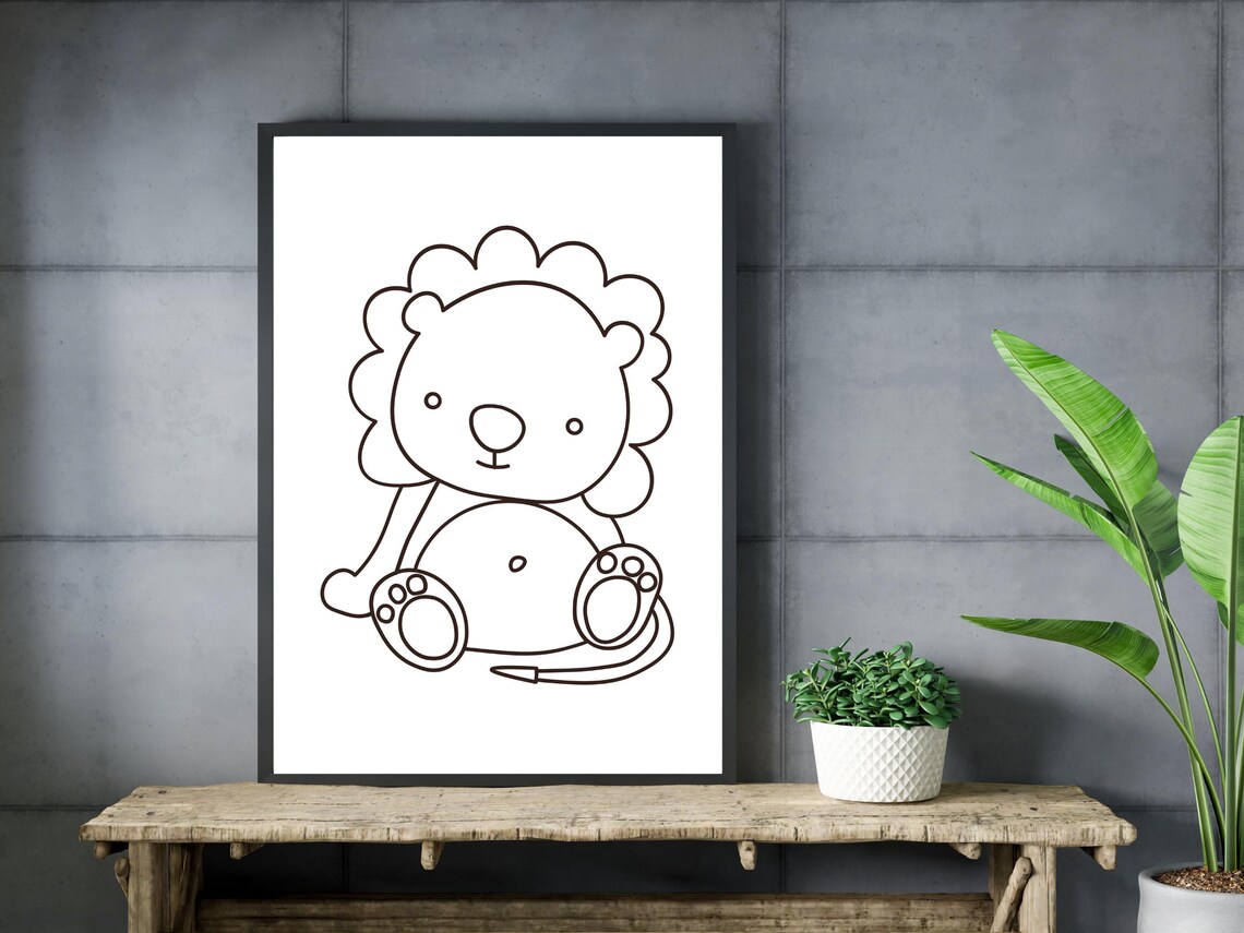 Baby Lion Line Art Cute Cub Nursery Safari Animal Decor Poster - Image 3