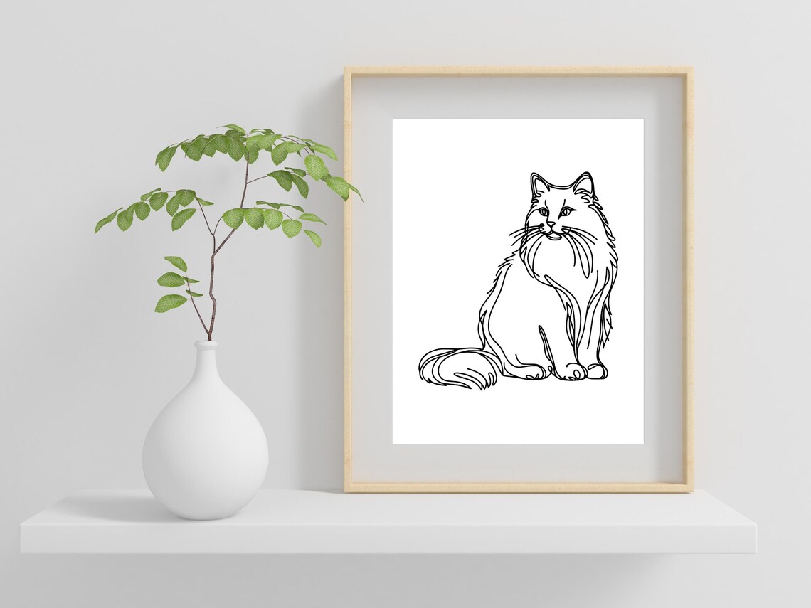 Longhaired Cat One Line Drawing Minimalist Feline Pet Art Poster - Image 2