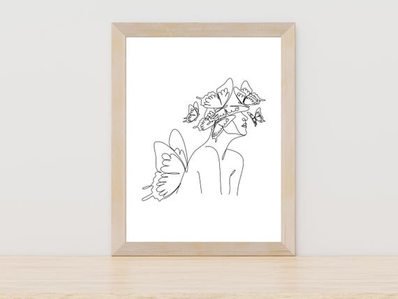 Women With Butterflies Line Art