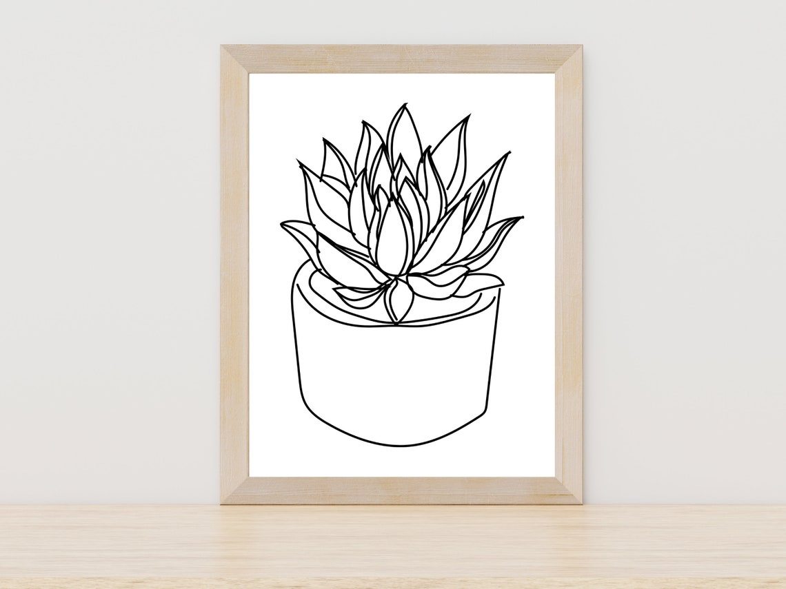 Potted Succulent Plant Minimalist Line Art Houseplant Wall Poster