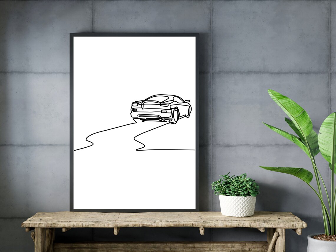 Sports Car Rear View Driving Away Minimalist Single Line Art Poster - Image 3