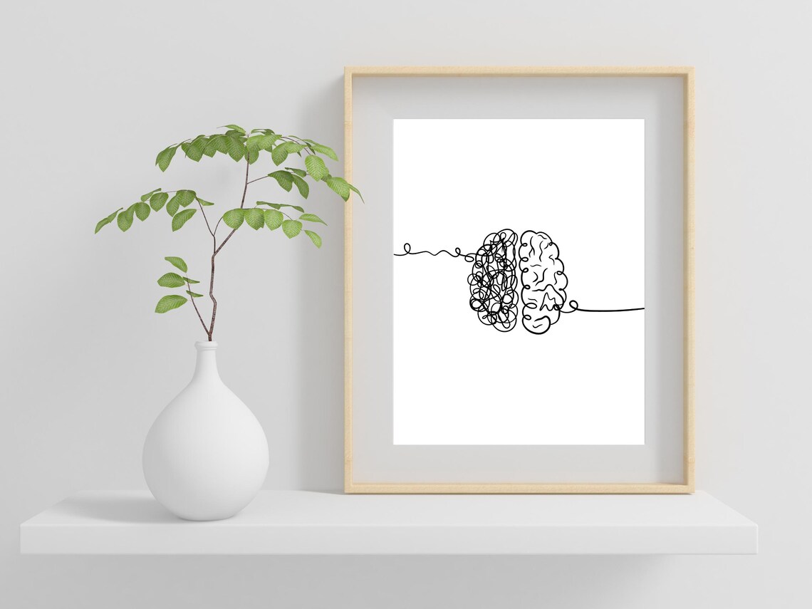 Brain Line Drawing Minimalist Mental Health Mindfulness Art Print - Image 2