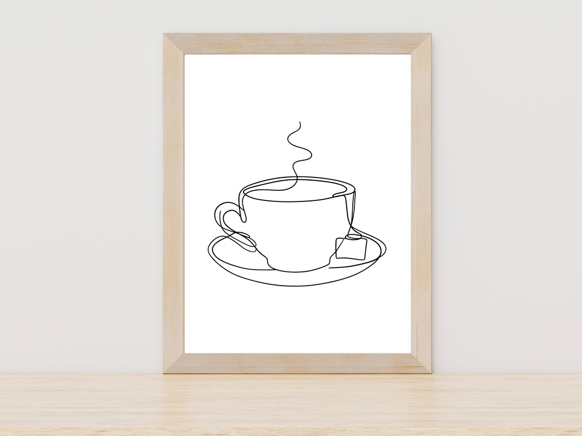Tea Cup One Line Art Print, Kitchen Decor
