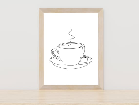 Tea Cup One Line Art Print, Kitchen Decor