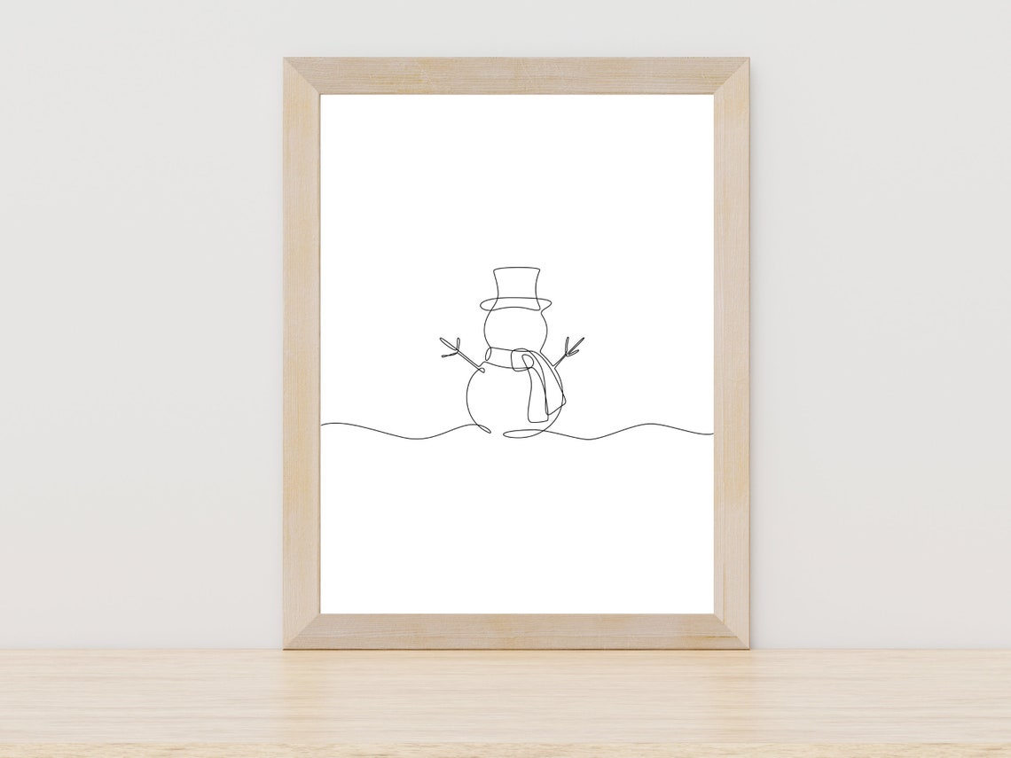 Cheerful Snowman With Top Hat Minimalist One Line Art Poster
