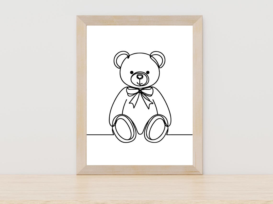 Sweet Teddy Bear Nursery One Line Art Baby Room Gift Wall Art