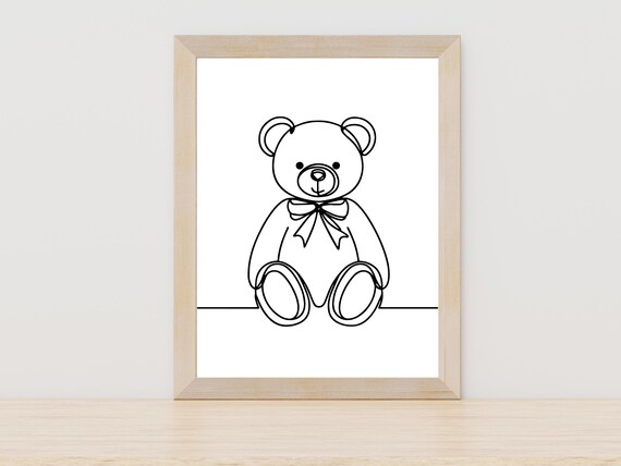 Sweet Teddy Bear Nursery One Line Art Baby Room Gift Wall Art