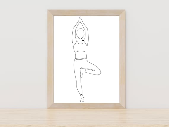 Yoga Tree Pose One Line Drawing Minimalist Wellness Practice Poster
