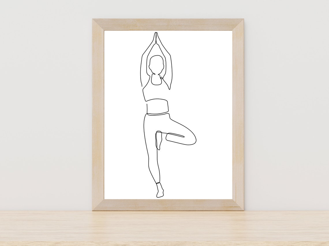 Yoga Tree Pose One Line Drawing Minimalist Wellness Practice Poster