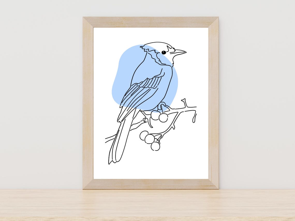 Sweet Bluebird On Berry Branch Minimalist Blue Bird Art Print