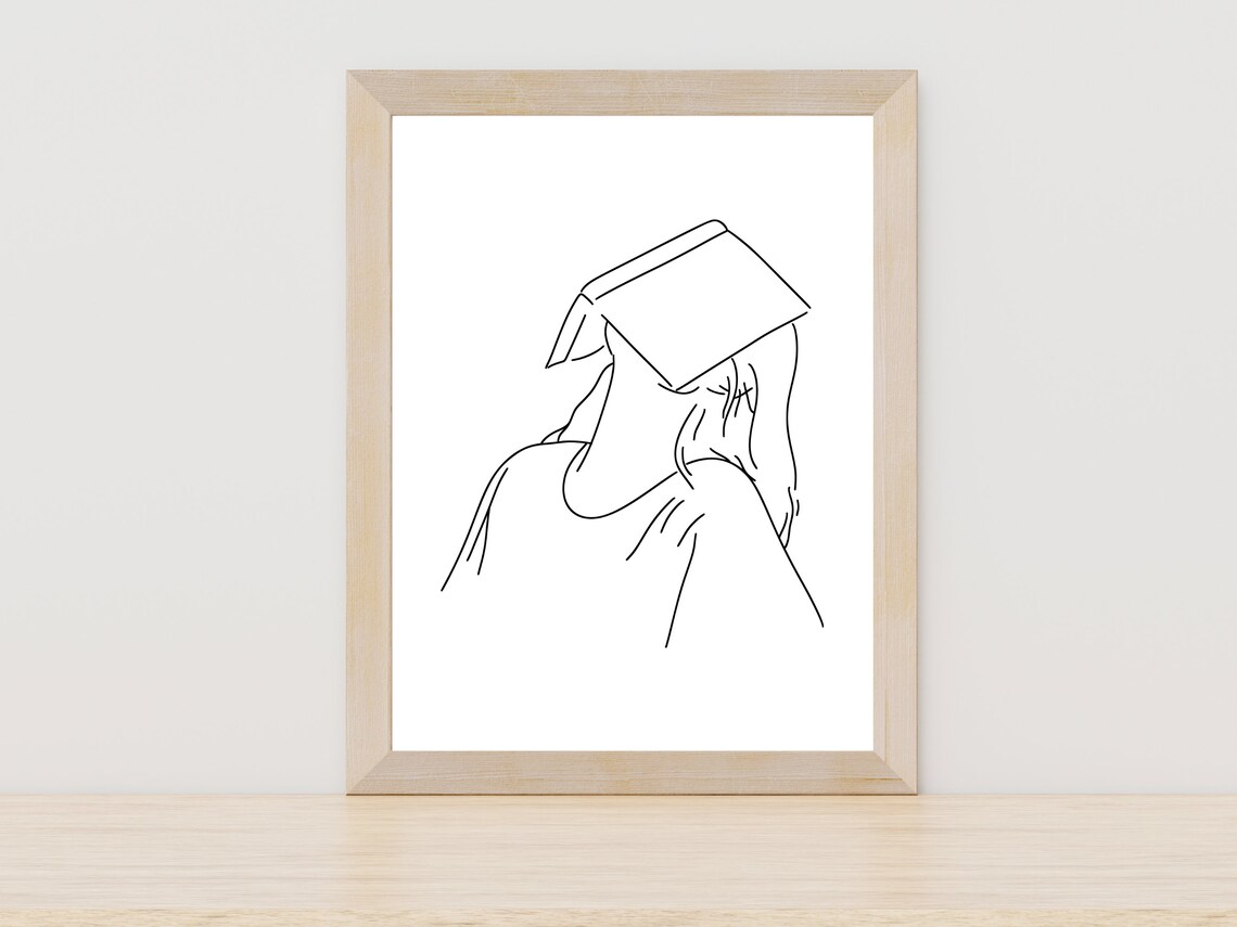 Abstract Woman Reading Book Line Art Print