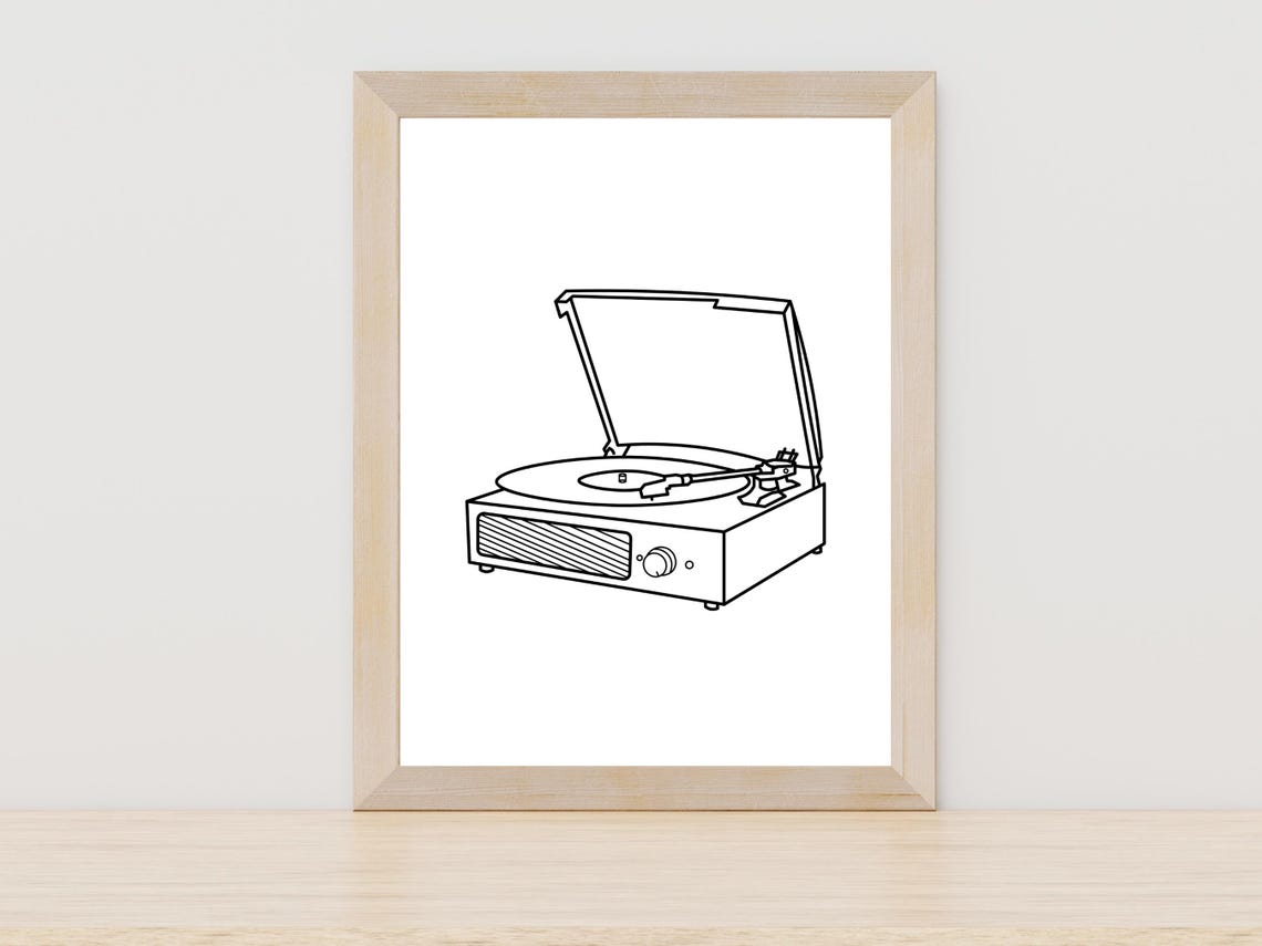 Record Player One Line Art Vinyl Music Lover Retro Decor Wall Art