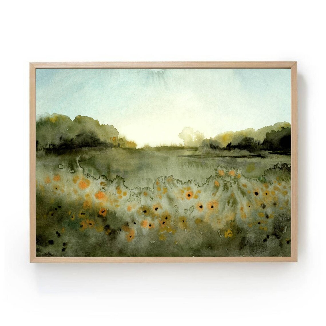 Sunrise Meadow Watercolor Landscape Art Print