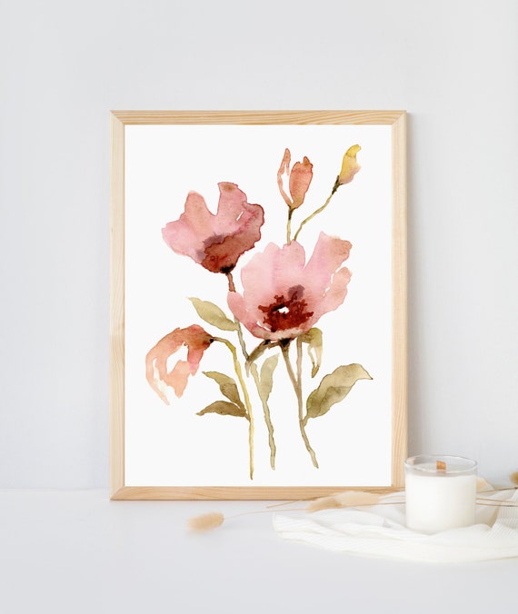 Botanical Watercolor Floral Art Print, Summer Decor