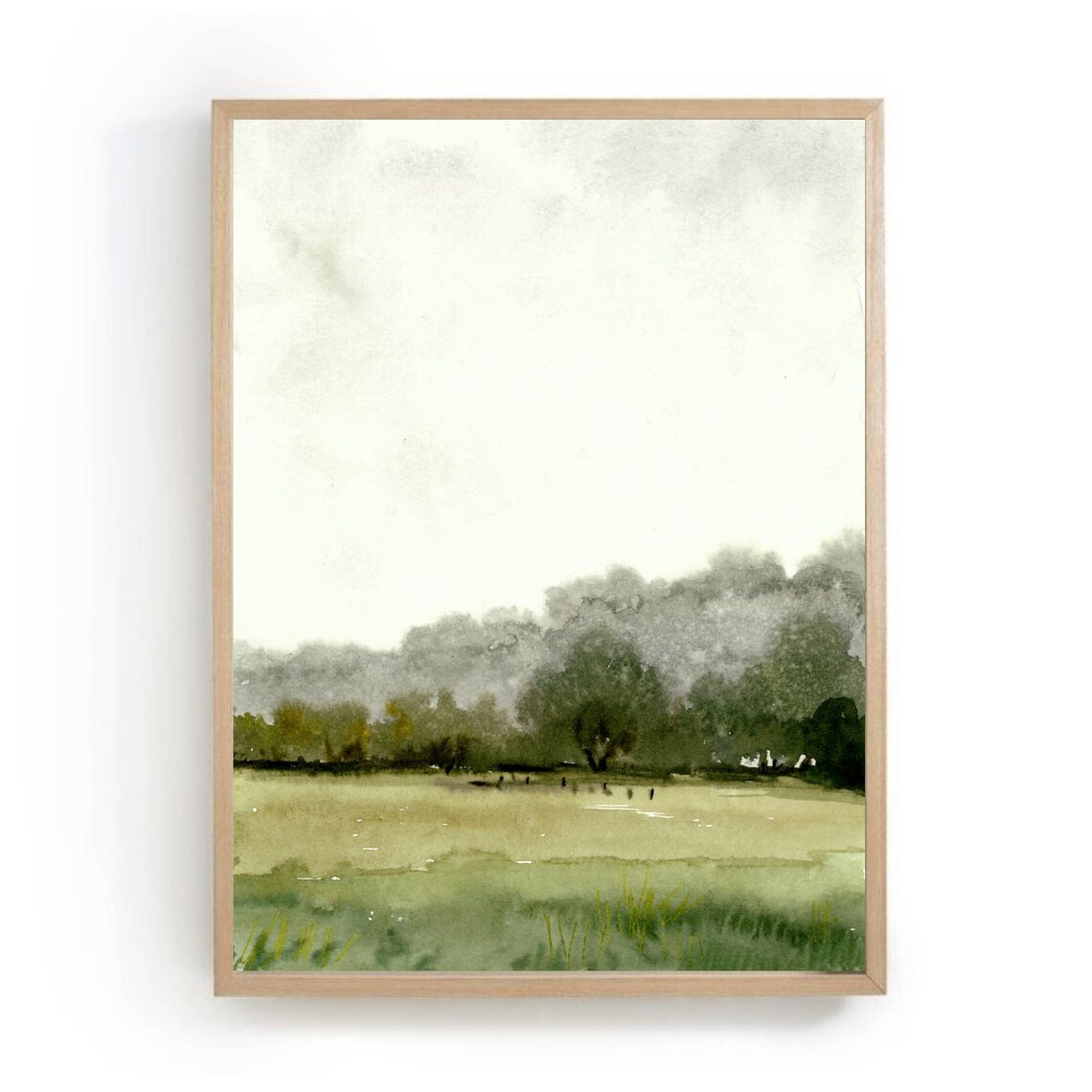 Minimalist Green Landscape Fields Watercolor Art Print