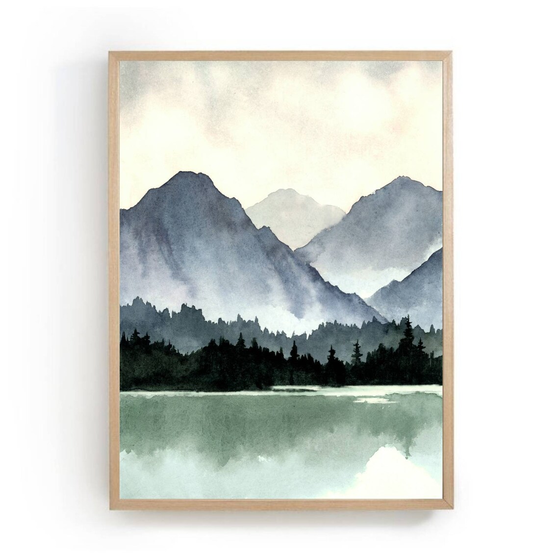 Mountain Lake Watercolor Pine Tree Poster Print