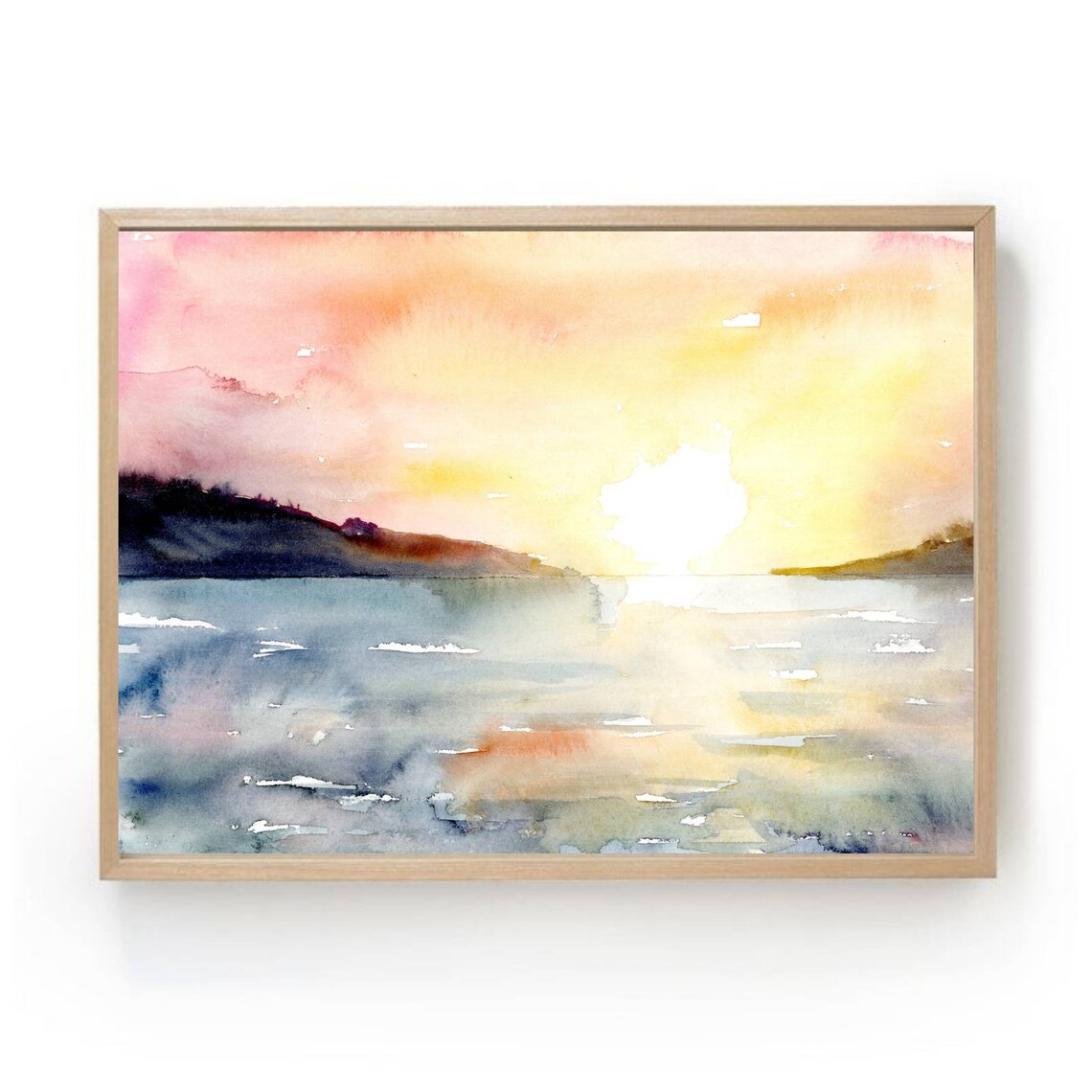 Sunset Ocean Abstract Watercolor Coastal Art Print