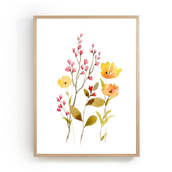 Wildflowers Watercolor Art Print, Farmhouse Botanical