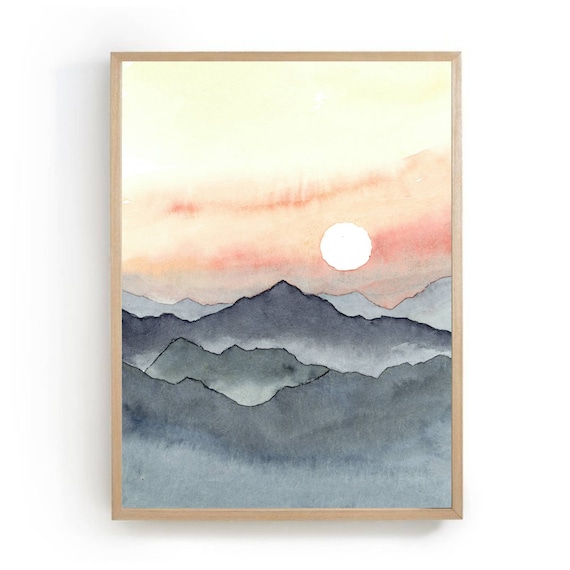 Great Smoky Sunrise Mountains Boho Watercolor Art Print