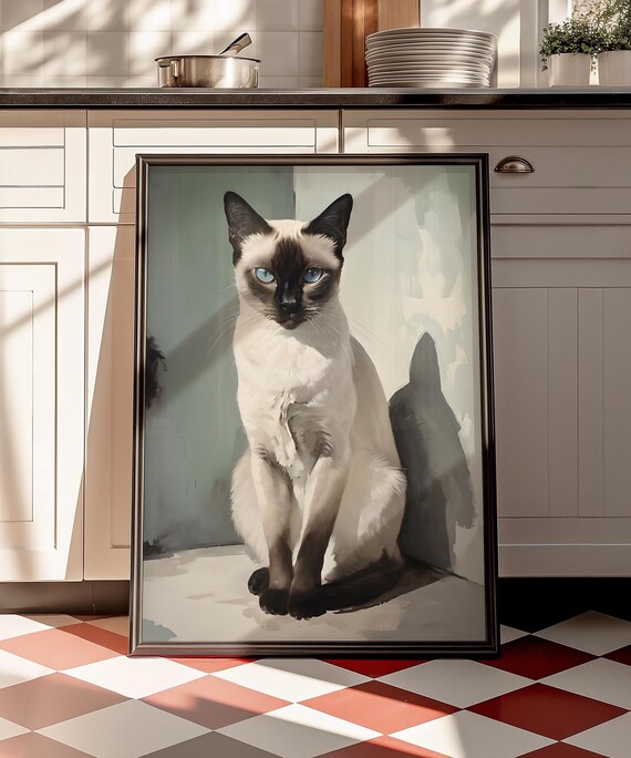 Siamese Cat Portrait, Farmhouse Decor Gift