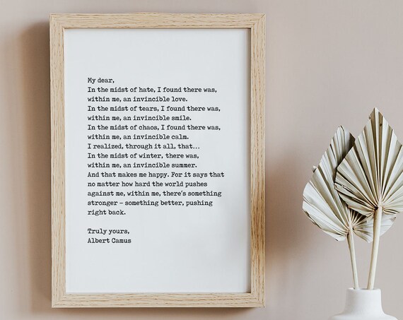 Albert Camus Invincible Summer Typewriter Quote Minimalist Poster