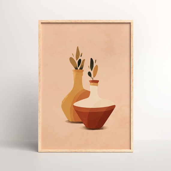 Duo Minimalist Pots Wall Art Moroccan Boho Terracotta Print Decor Idea Housewarming Gift
