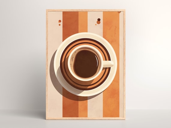 Retro Mid Century Coffee Cup Top View Terracotta Striped Poster