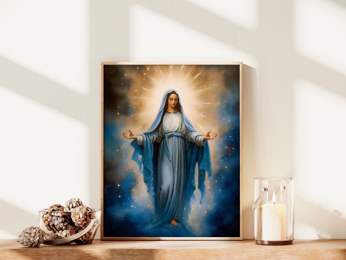 Blessed Virgin Mary Oil Painting Mother Of Mary Poster Catholic Print Christian Prayer Wall Art Catholic Gifts P401 - Image 2