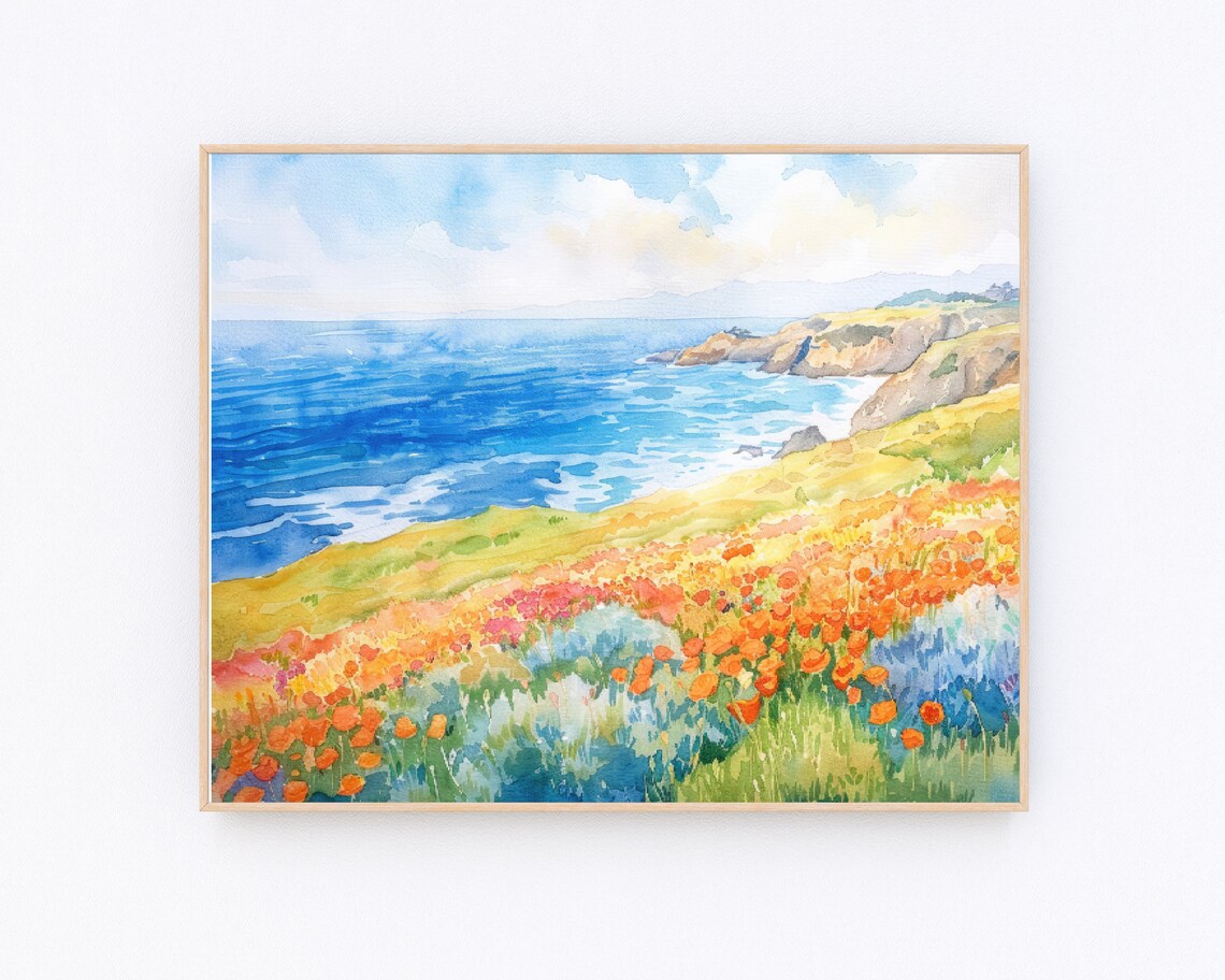 California Poppy Watercolor, Big Sur Travel Poster