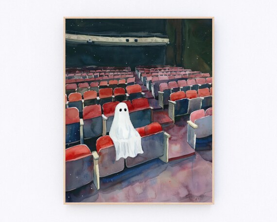Lonely Ghost Sitting in Empty Theatre Pastel Halloween Art Poster