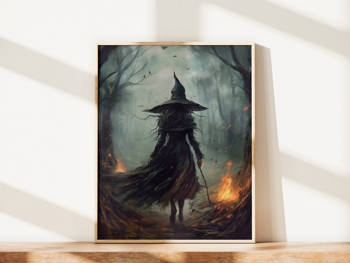 Mystical Witch Walking in the Forest, Vintage Art Print - Image 2