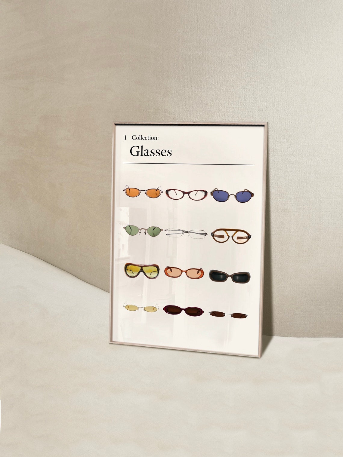 Collection Glasses Vintage Sunglasses Eyewear Grid Art Poster