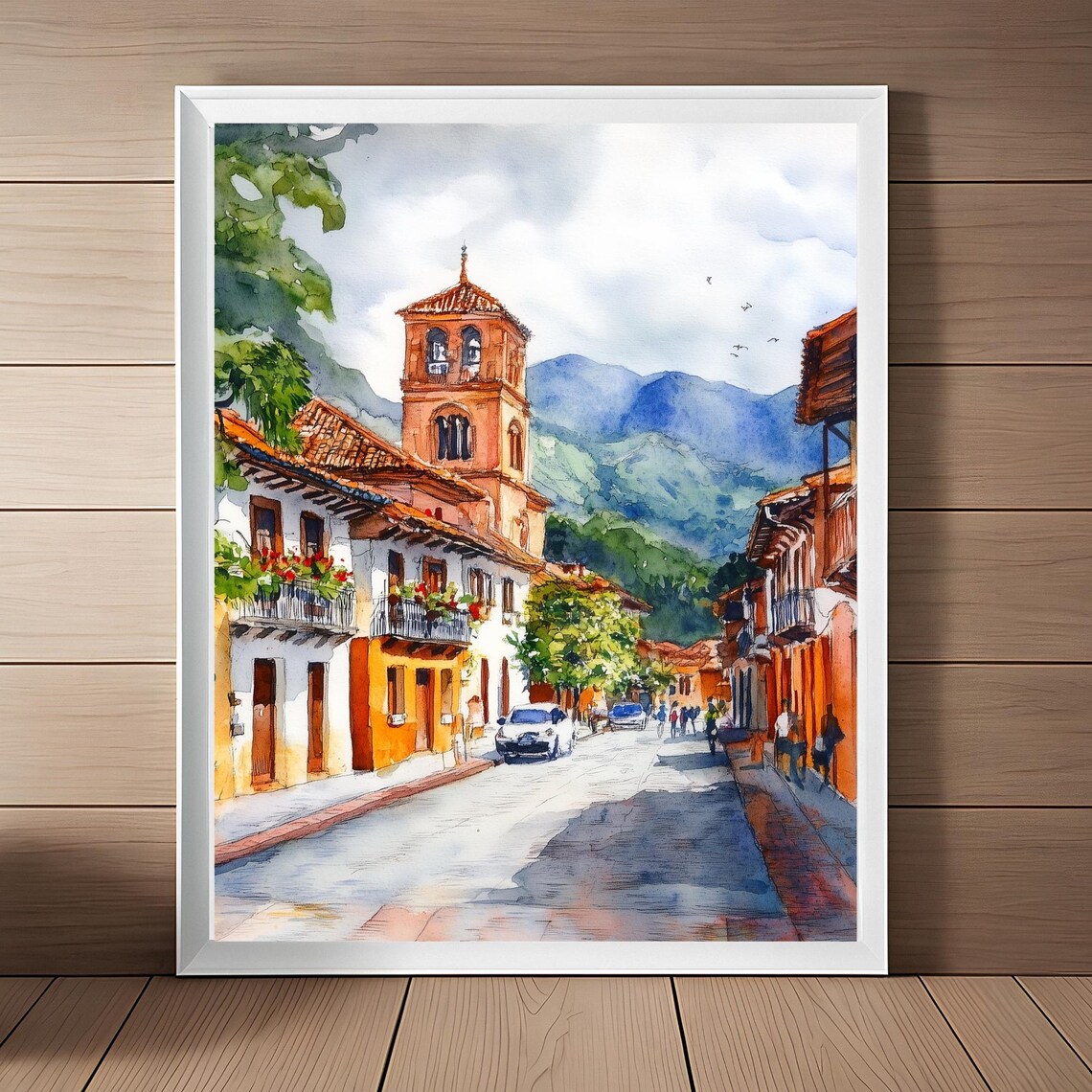 Bogota Colombia La Candelaria Historic Street Watercolor Poster