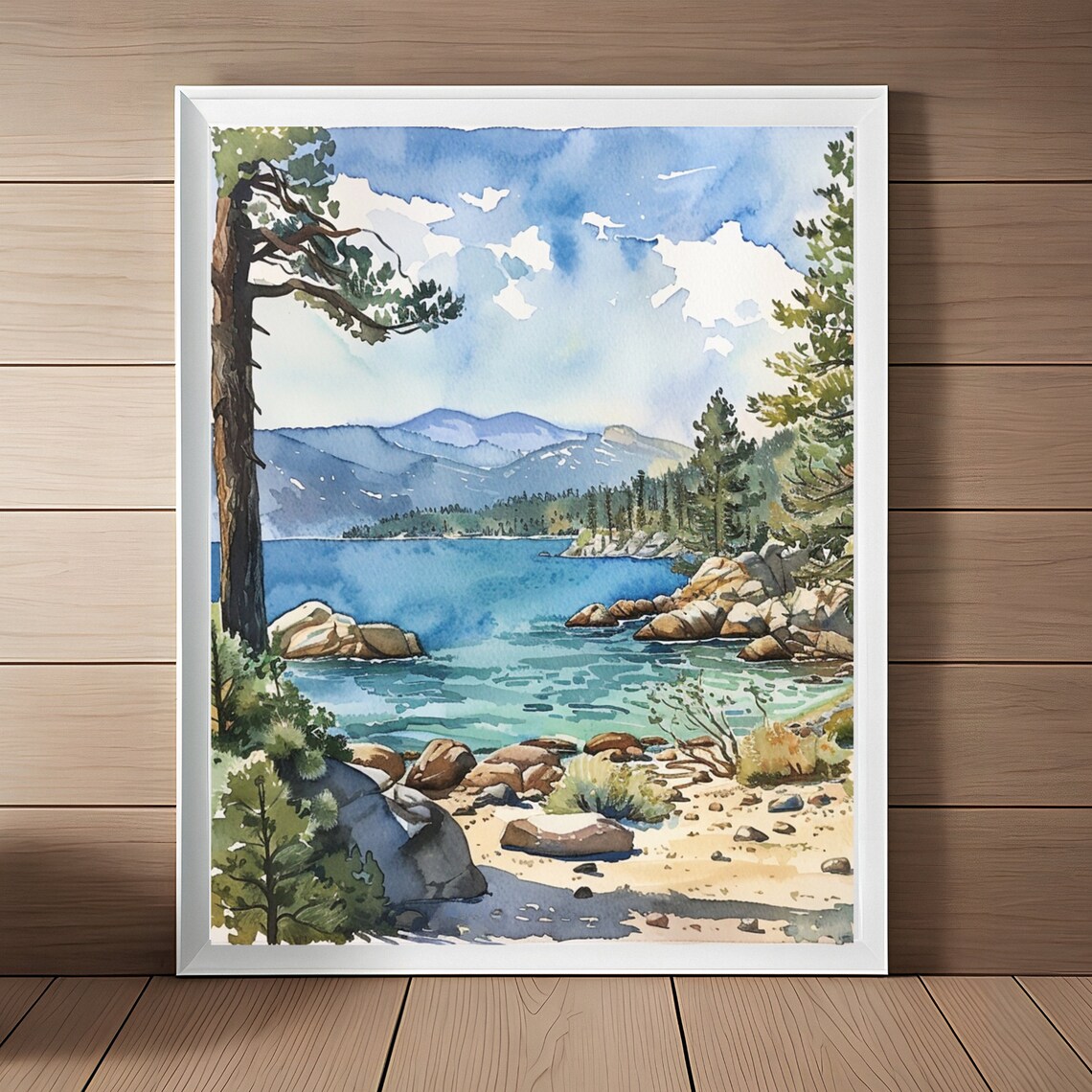 Lake Tahoe Watercolor Art Print, Nevada Landscape