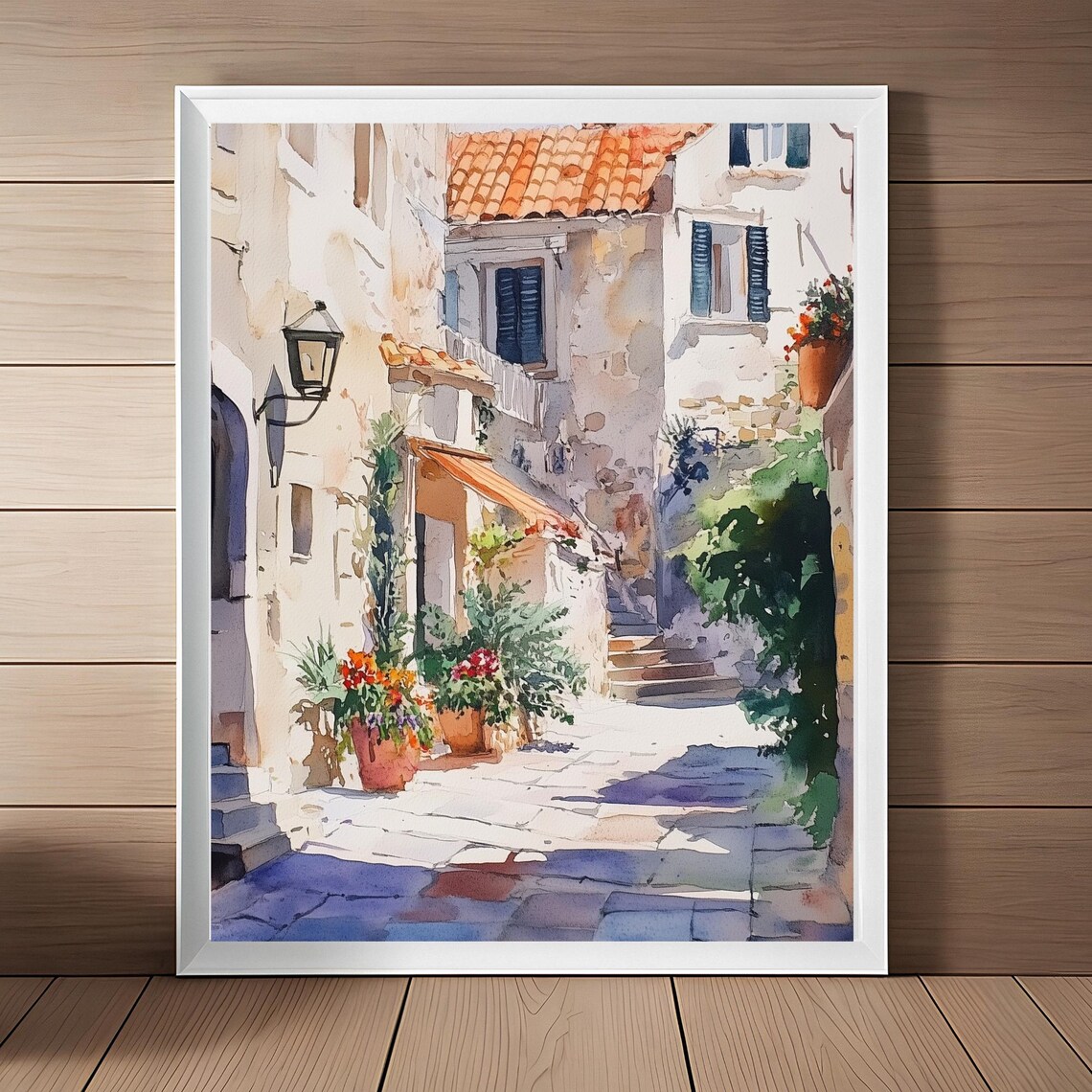 Dubrovnik Sunlit Alley Watercolor European Streetscape Art Poster