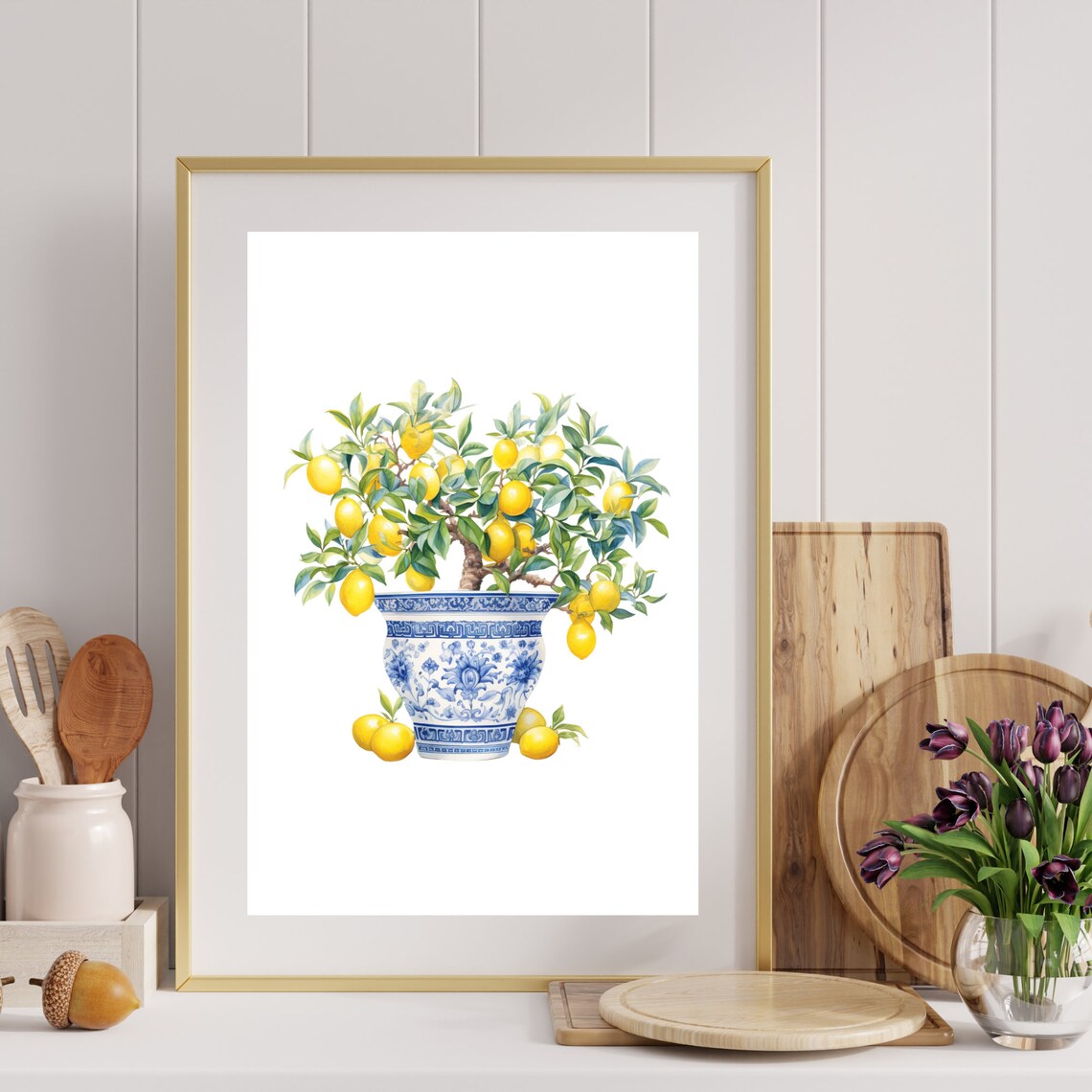 Sicilian Lemon Tree Watercolor Kitchen Art Print