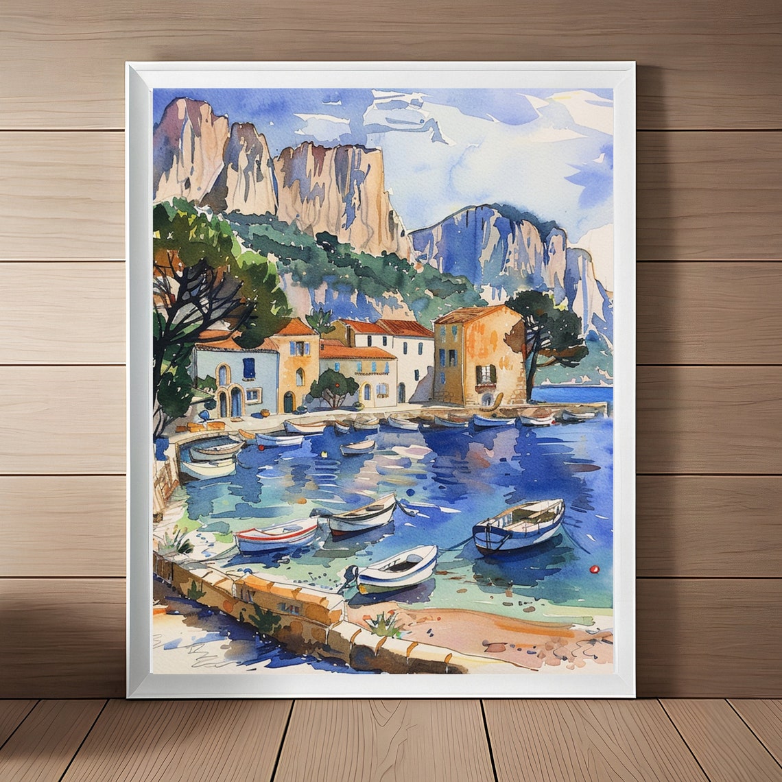 Cassis France Harbor Boats Limestone Cliffs Mediterranean Wall Art