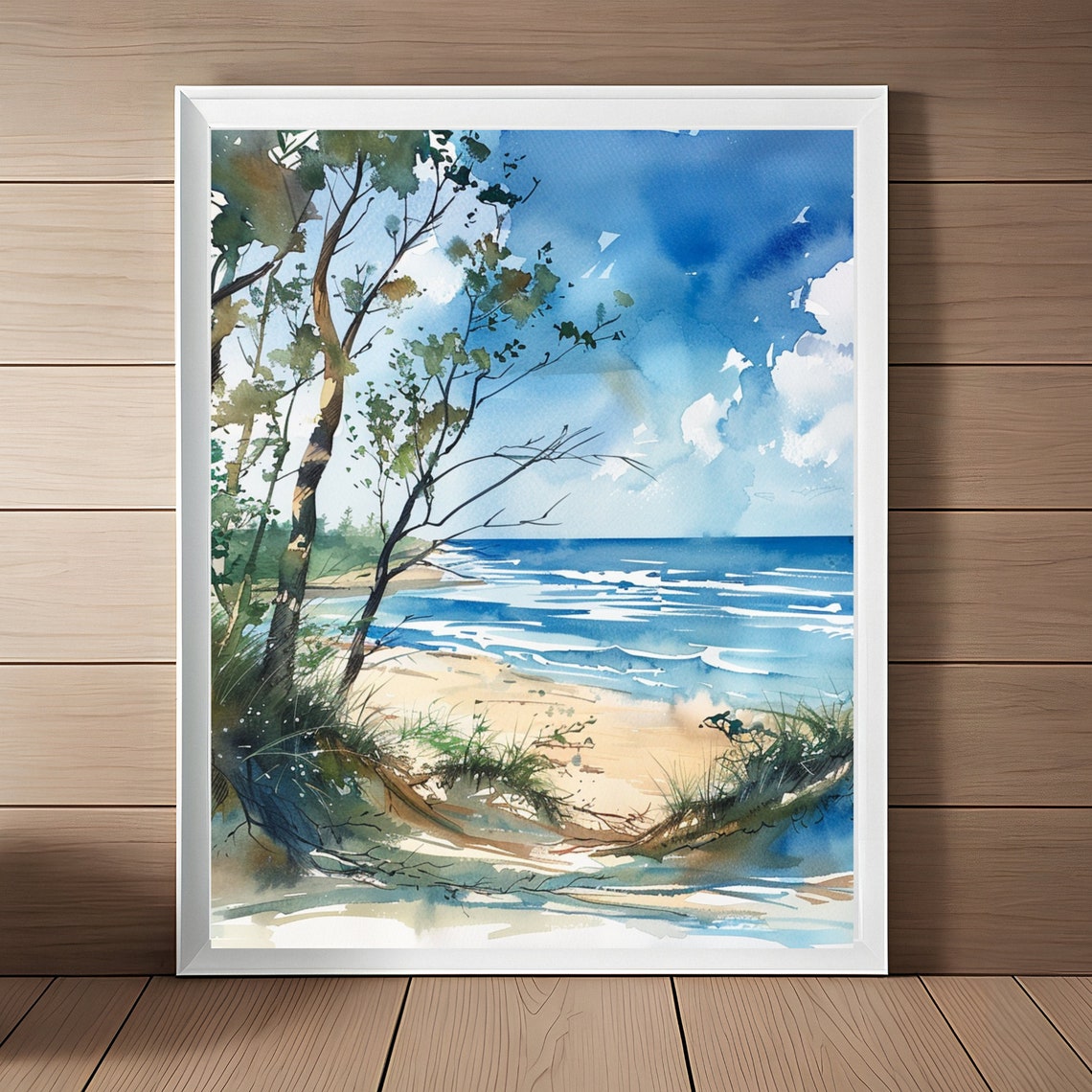 Fraser Island Queensland Beach Trees Ocean Waves Watercolor Wall Art