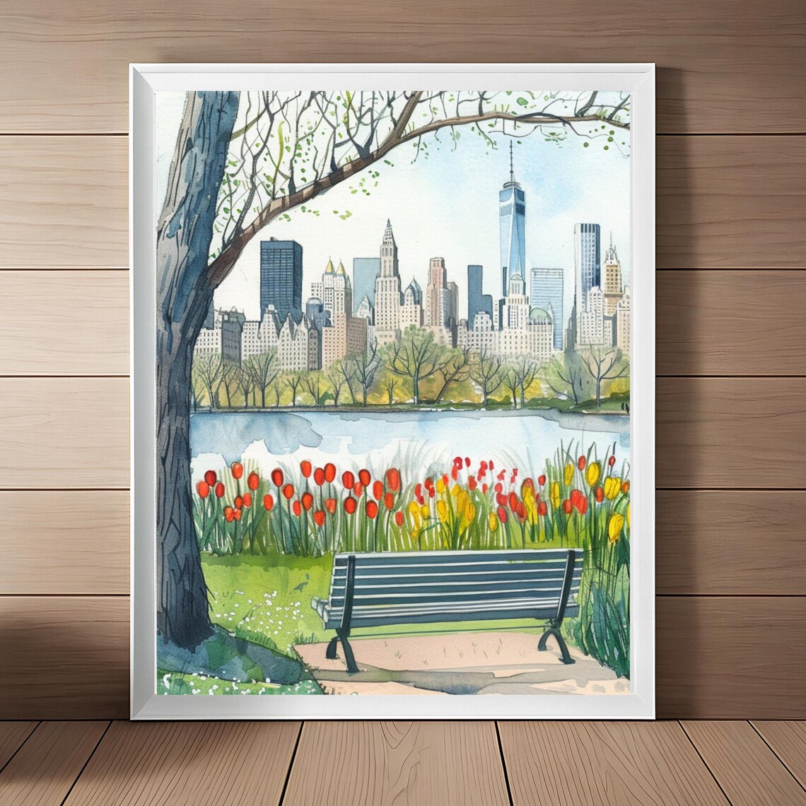 Central Park New York Watercolor Skyline Travel Poster