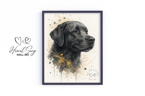 Black Labrador Retriever Splatter Painting Gold Accents Dog Poster