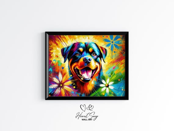 Rottweiler Dog Painting Print Striking Colorful Wall Art Bold Pet Portrait Unique Abstract Animal Decor 105