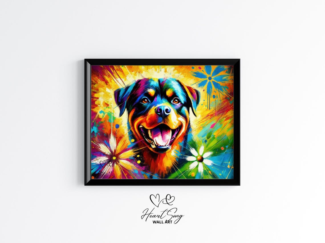 Rottweiler Dog Bold Colorful Abstract Portrait Floral Poster