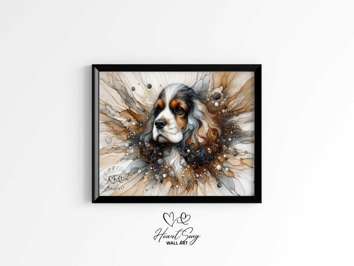 Cocker Spaniel Dog Earth Tone Abstract Ink Portrait Wall Art