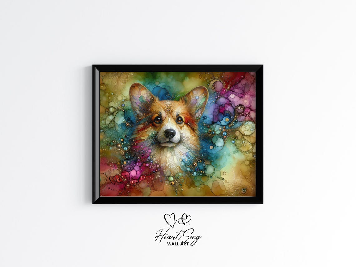 Corgi Dog Painting Rustic Abstract Wall Art With Flowing Alcohol Ink Textures For Modern Decor Lovers 856
