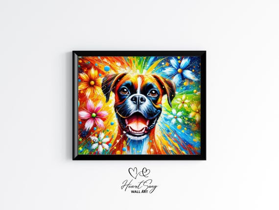 Boxer Dog Painting Energetic Pet Wall Art Colorful Portrait Abstract Animal Decor Artwork 87