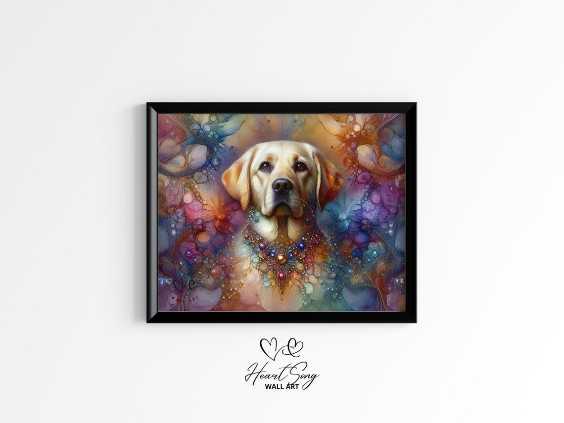 Yellow Labrador Colorful Abstract Ink Art Bejeweled Dog Poster
