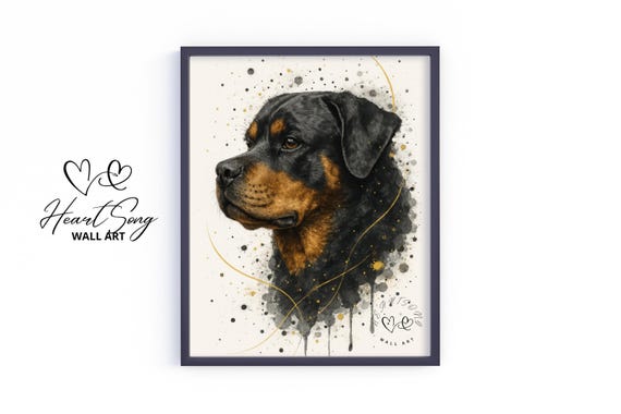 Rottweiler Dog Painting Moody Rustic Wall Art Autumn Earthy Splatter Style Vintage Pet Portrait Artwork 813