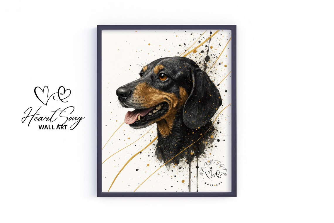 Black and Tan Dachshund Splatter Painting Vintage Dog Poster